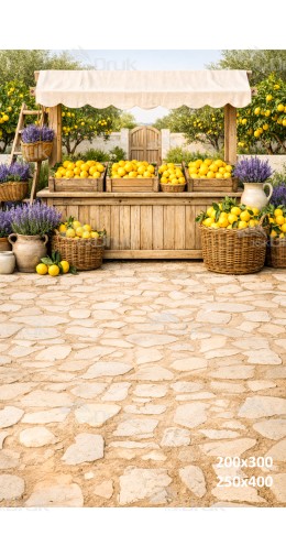 Tło fotograficzne „Rustykalny stragan z cytrynami i lawendą” | 4020